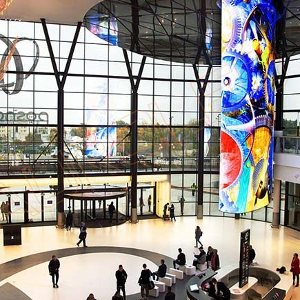 Cylindrical LED screens are customized such as a cylinder, cuboids, barrel shape etc. The Pixel pitch from 5mm to 16mm. High transparency, easy install and maintenance. All Aluminum material, lightweight.